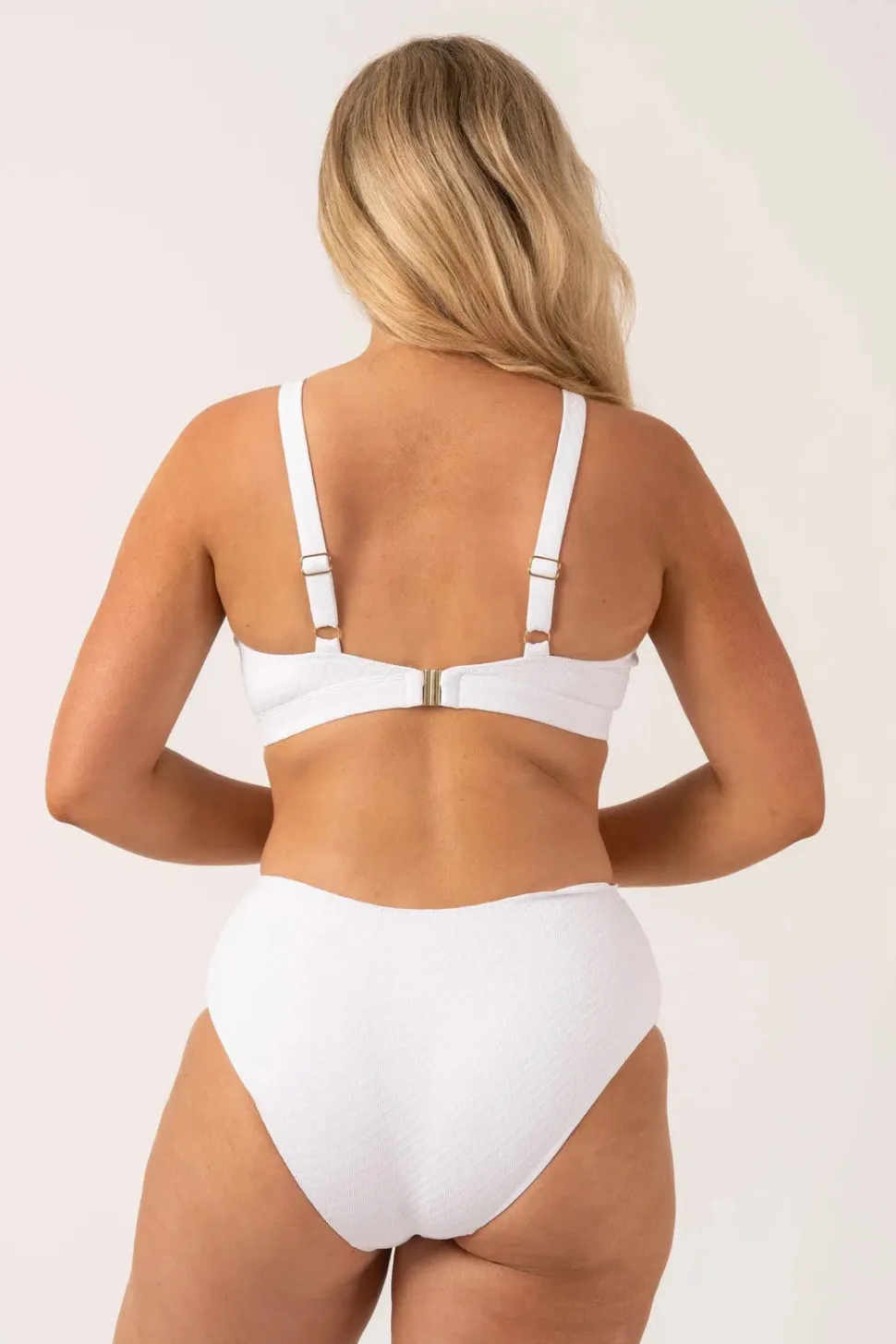 Textured Built Up Deep V Triangle Bikini Top - White