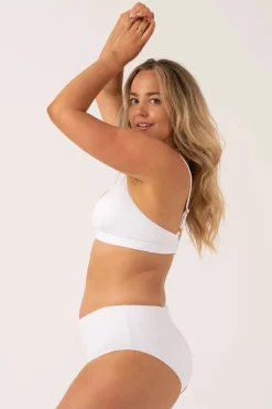 Textured Built Up Deep V Triangle Bikini Top - White