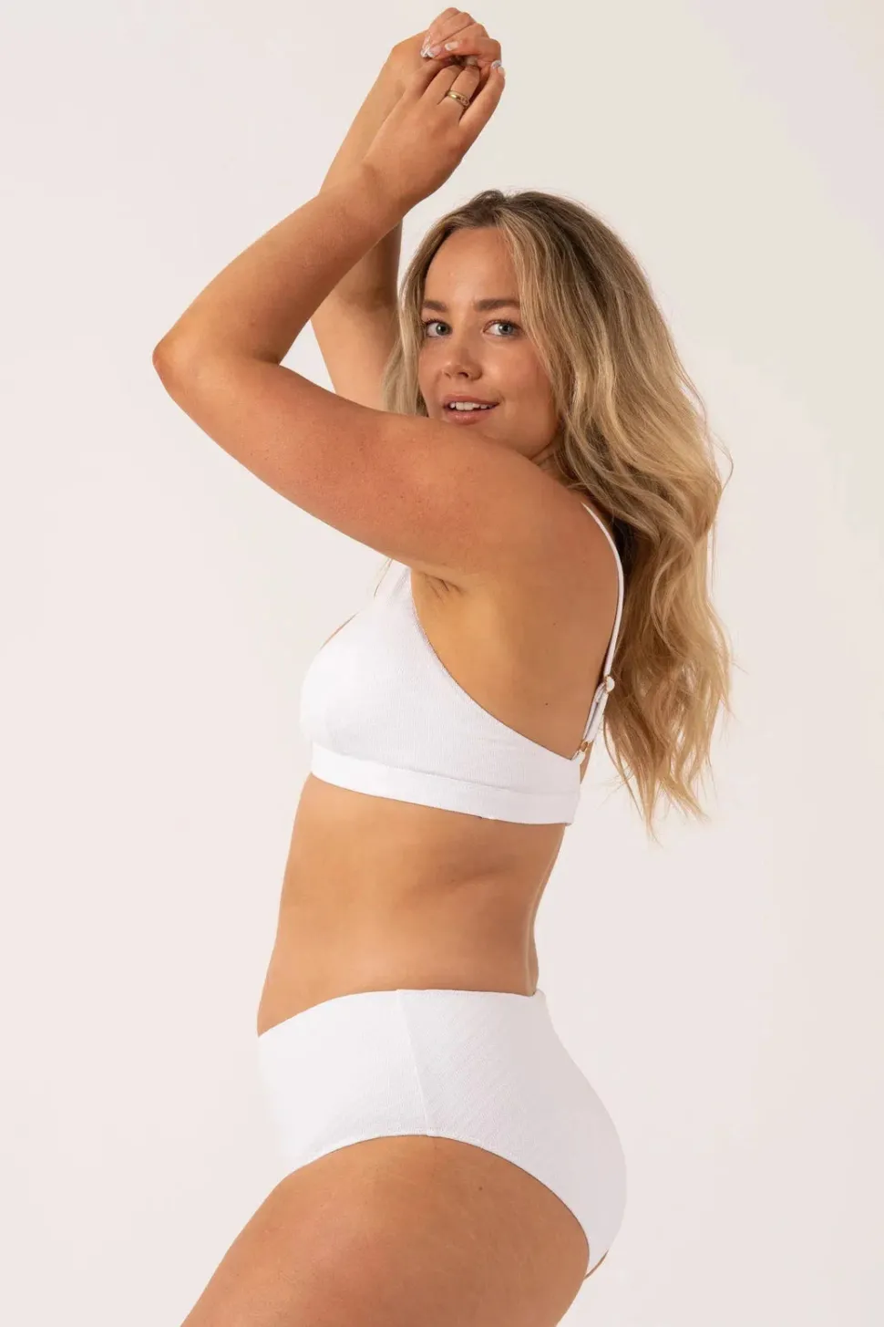 Textured Built Up Deep V Triangle Bikini Top - White