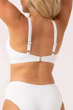Textured Built Up Deep V Triangle Bikini Top - White