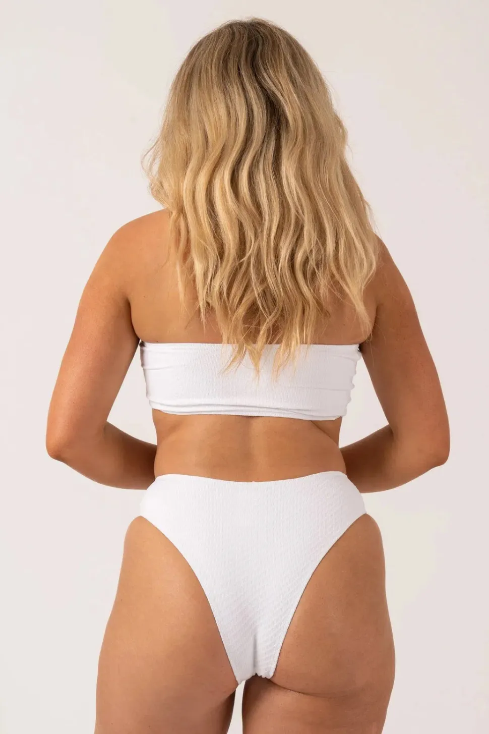 Textured High Waist High Leg Bikini Bottom - White