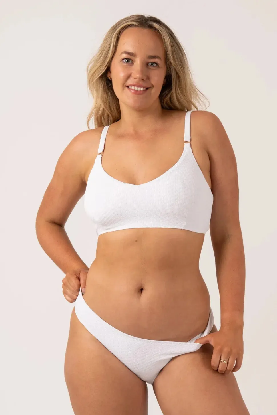 Textured Hipster Bikini Bottom - White