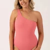 Textured One Shoulder One Piece - Bubblegum Pink