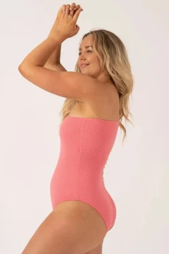 Textured One Shoulder One Piece - Bubblegum Pink