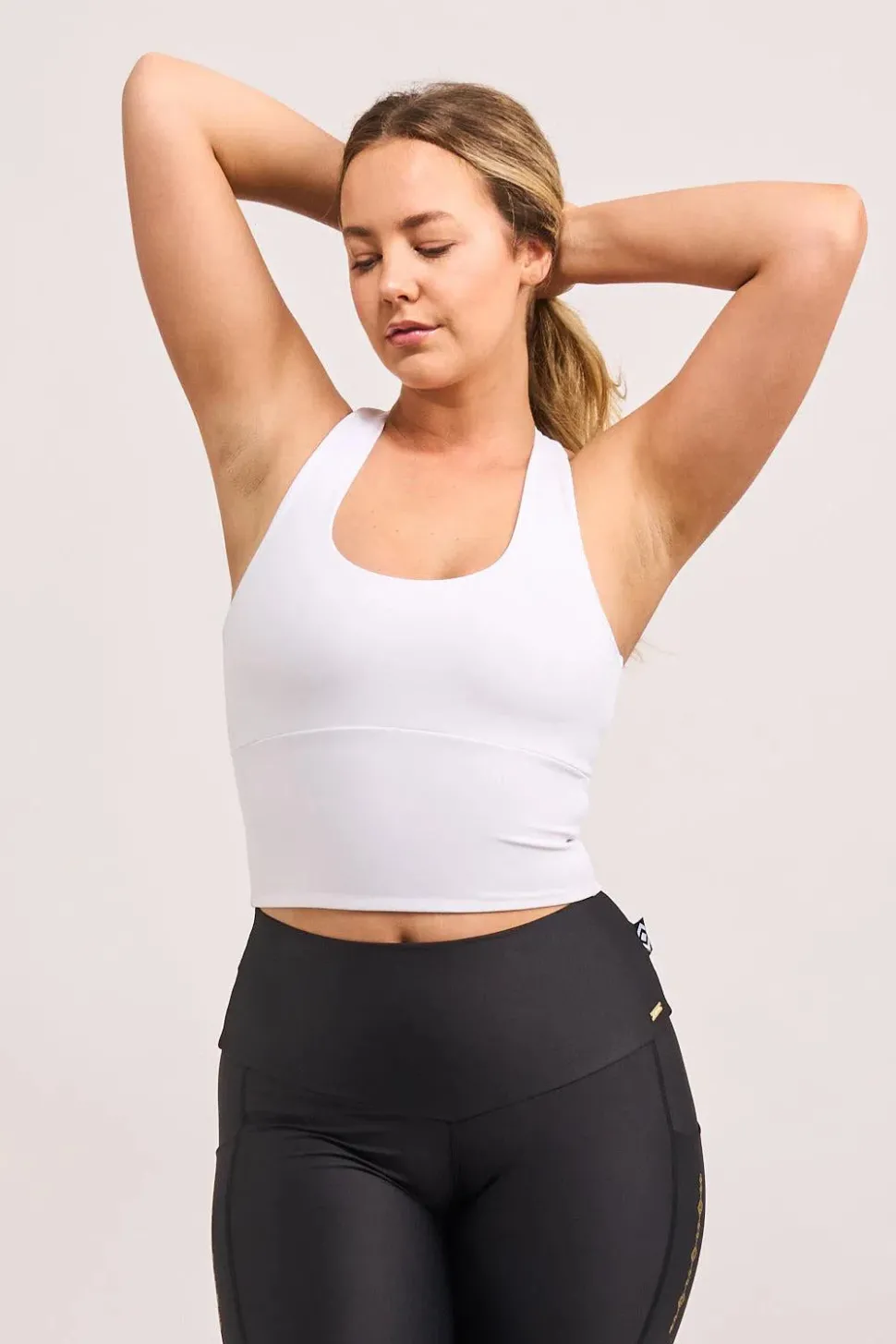 White Performance - Luxe Longline T Back Comfort Crop Top