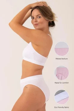White Rib Seam Free - High Waist Bikini Briefs