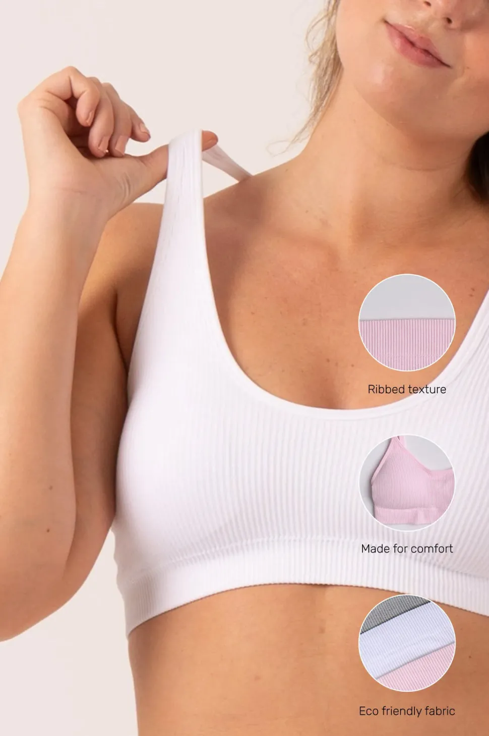 White Rib Seam Free - Strappy Cross Over Bralette