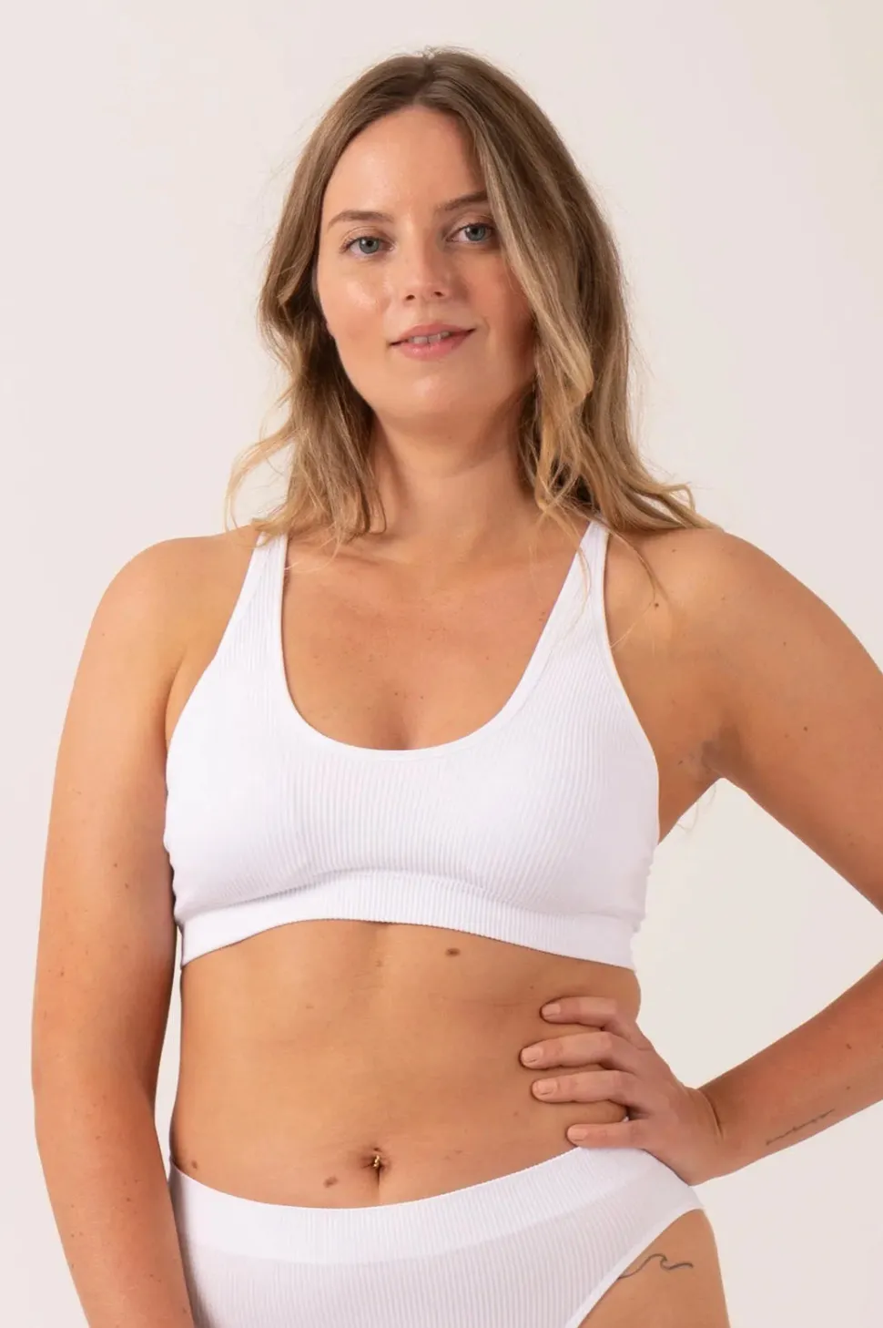 White Rib Seam Free - Strappy Cross Over Bralette